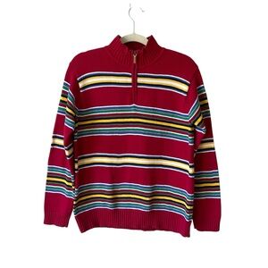 Lauren Ralph Lauren Red Striped 1/4 Zip Cotton Sweater Size PS